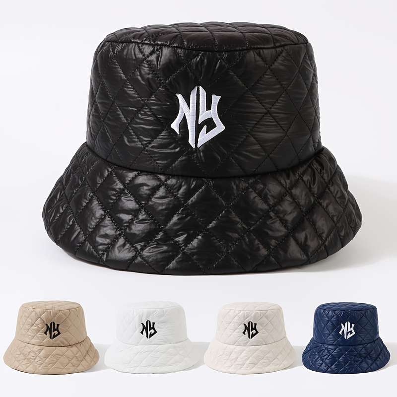 1pc Unisex Fashion Embroidered NY Letter Bucket Hat Lightweight Adjustable Sun Protection Fish