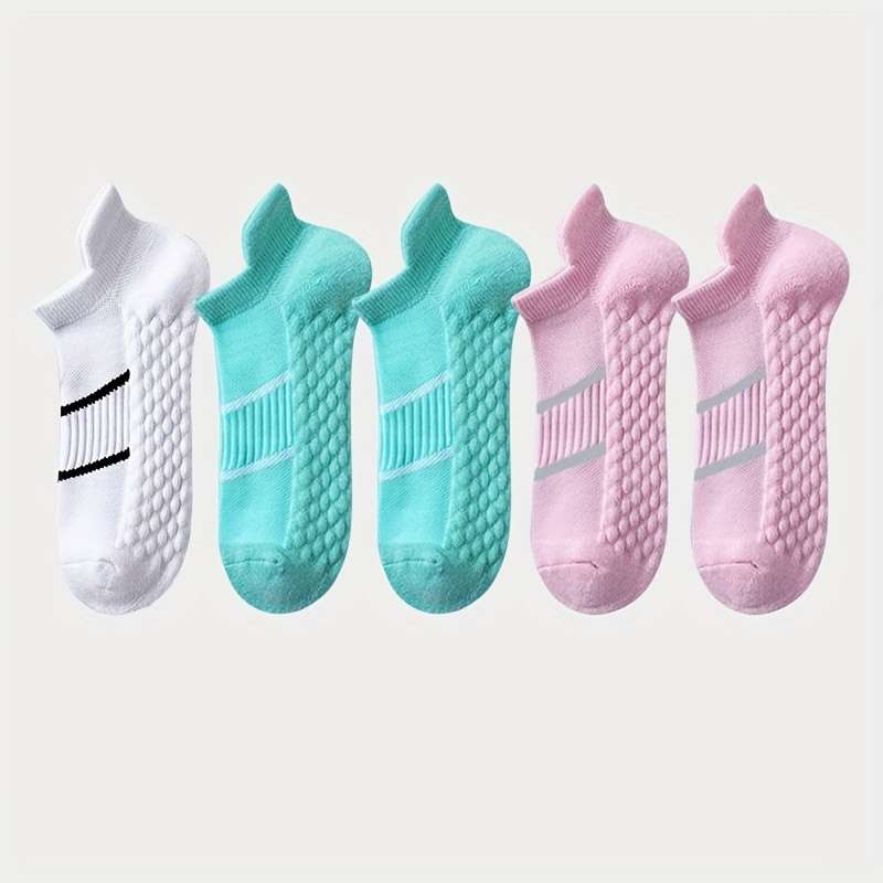 5 Pairs Pink And Mint Green And White One Size High Elastic Socks