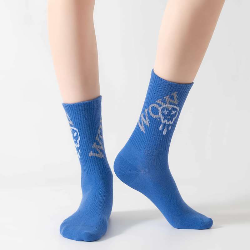4 Pairs Of White Socks With Colorful Letters One Size High Elastic Socks
