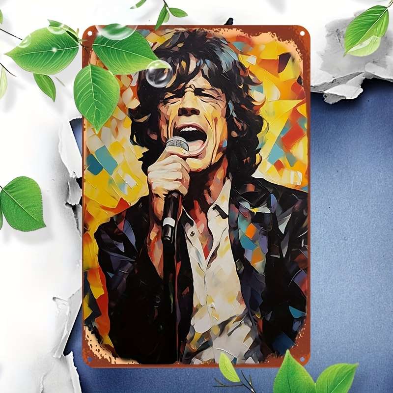 1pc 2D  of Retro Music Poster Mick Jagger Aluminum Metal Sign 20.32X30.48 cm Resistant to W