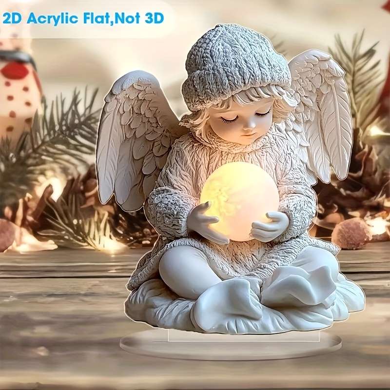 1pc 2D Flat  Glowing  Acrylic Angel Figurine with Illuminated Orb Perfect Desk Living Room De