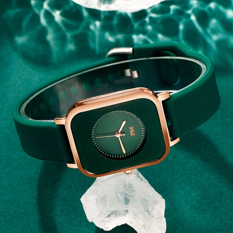 1pc Elegant Women's Quartz Watch Square Zinc Alloy Case with Silicone Strap Simple Style Non-Wireles