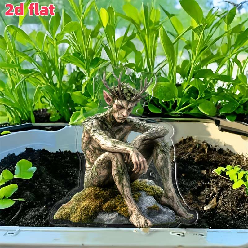 1pc 2D Flat  Bohemian Green Elf Acrylic Sculpture Whimsical Garden Stake Decoration Perfect for Ou