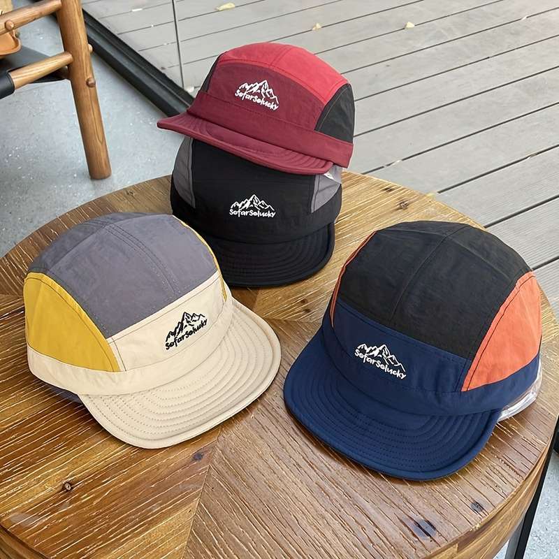 1pc A Men'S American Vintage Color-Blocked Five-Panel Cap Quick-Drying Soft-Top Duckbill Hat Tre