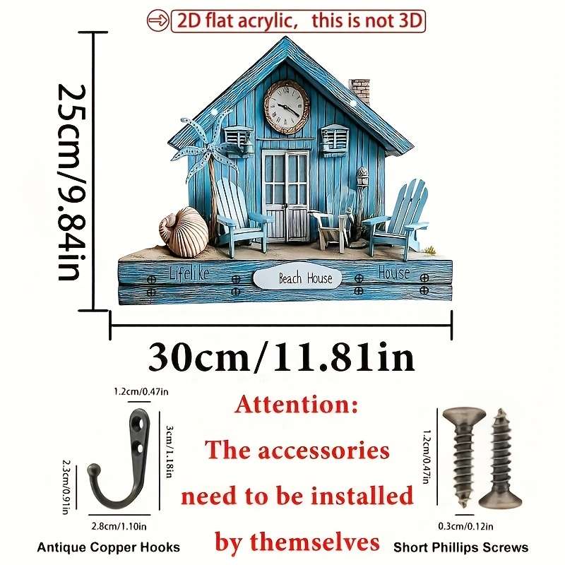 2Dflat Simple Colorful Wooden with Home Key Hook Comes with Four Metal Hooks 30.0cm x 24.99cm 2D