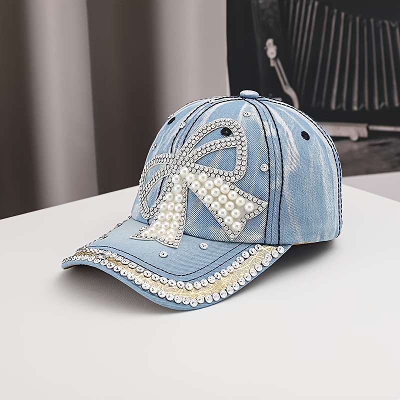 1pc Acrylic Baseball Cap with Hand- Bow Adjustable Sun Hat for Women High Quality Stretchy