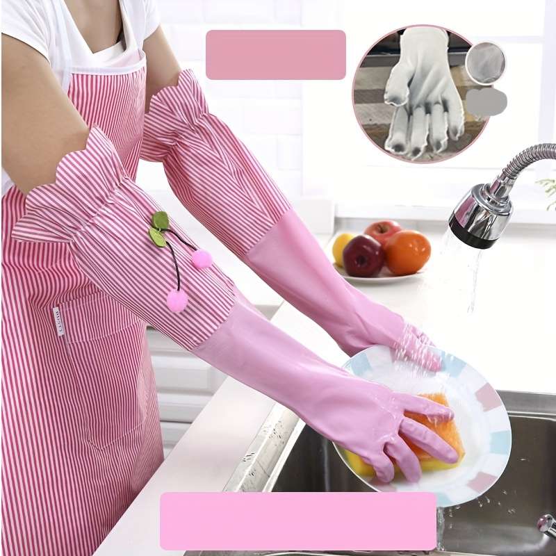 2 Pairs Pink And Blue Household Cleaning Gloves