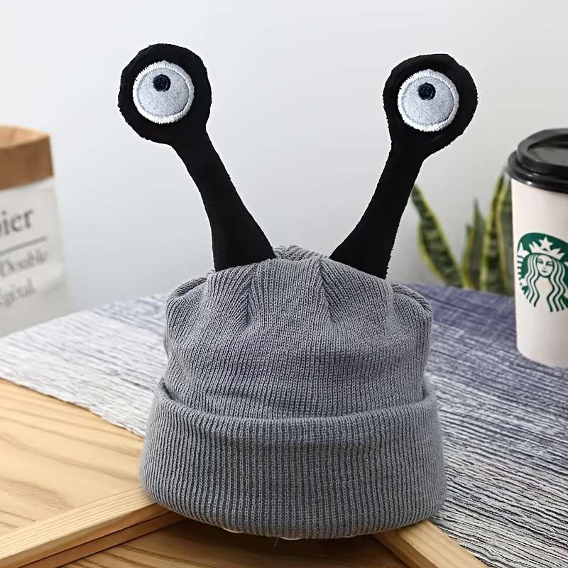 1pc Festive Christmas Unisex Antenna Beanie Hat Acrylic Knit Fabric Solid Color Lightweight