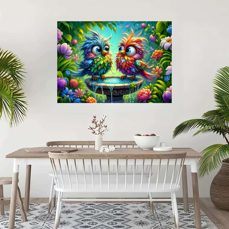 1000pcs Fluffy Birds DIY Jigsaw Puzzle Vibrant Whimsical Design with Colorful Feath