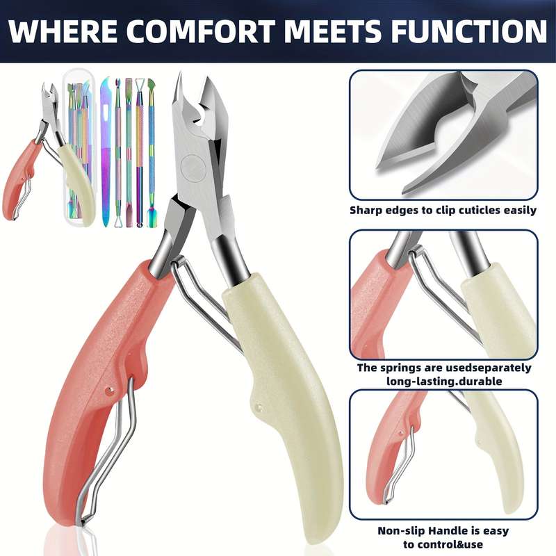6pcs Professional Nail Care Set Stainless Steel Cuticle Scissors Slanted Clippers Dead Ligh