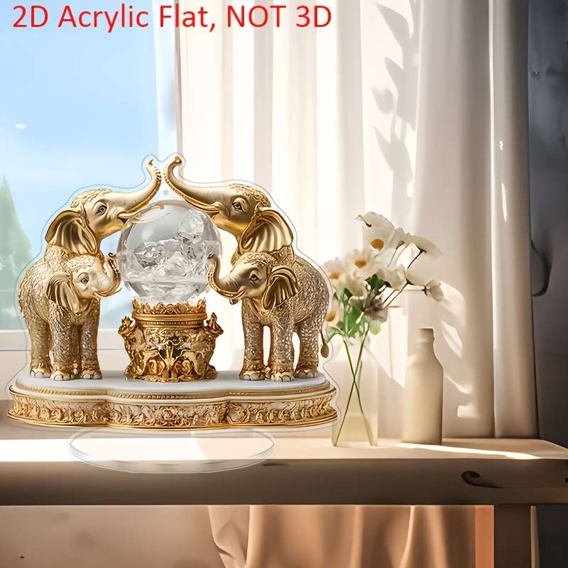 1pc 2D Flat  Bohemian  Acrylic Elephant Figurine with Crystal Ball Handcrafted Desktop Decor fo