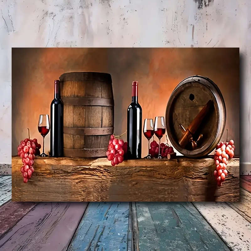 1pc Elegant Grape Barrel Wine Glasses Canvas Art Print 30.48x45.72 cm Frameless Soft Canvas Wall Dec