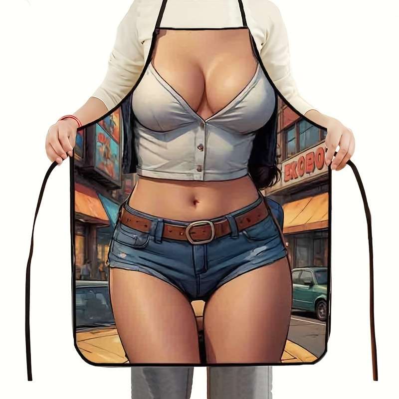 1pc Fashion Street Style Apron with Urban Chic Woman Illustration Durable Polyester Kitchen