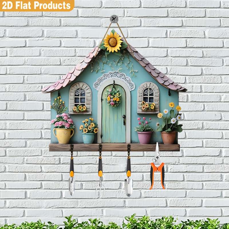 A Piece of Minimalist Colorful Wooden House Key Holder with Four Metal Hooks (30.0cm X 24.99cm) Sui
