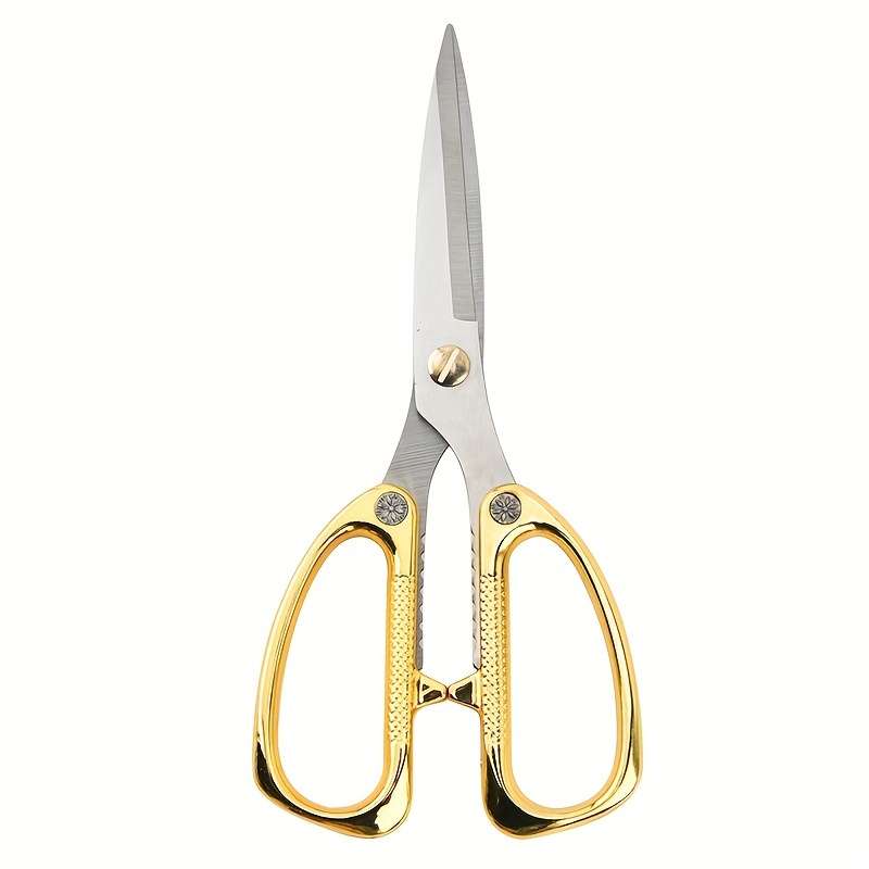 1pc Stainless Steel Kitchen Scissors Classic Design With Golden Handle Durable Multi-Purpose