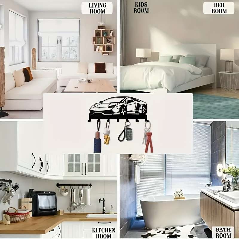 1pc Modern Metal Car-Shaped Wall Key Hook Easy Install Decorative Storage for Living Room Bedroom