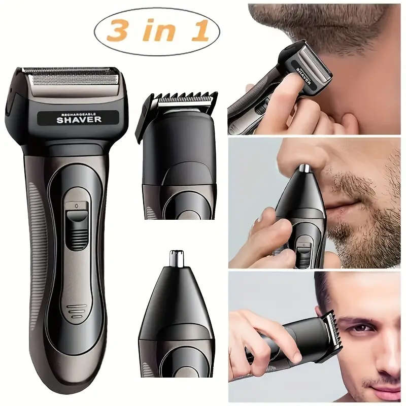 1pc Men'S Electric Shaver, Cordless Rotary Precision Trimmer with Hair Clipper, USB Rechargeable Com