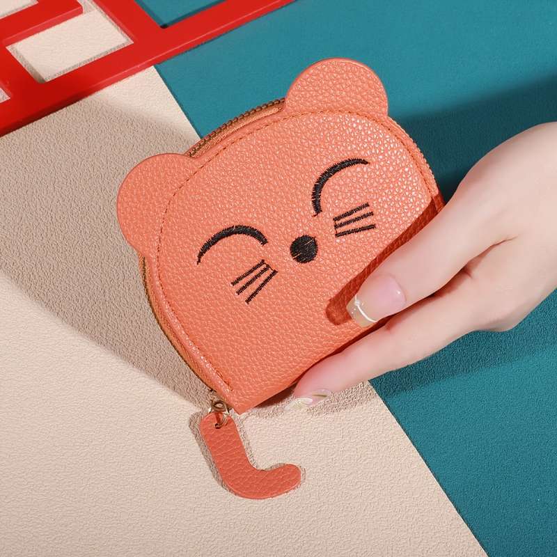 1pc Playful Touch Adorable Cartoon Cat Mini Wallet C Sweet Style Coin Purse with Multiple Card Sl