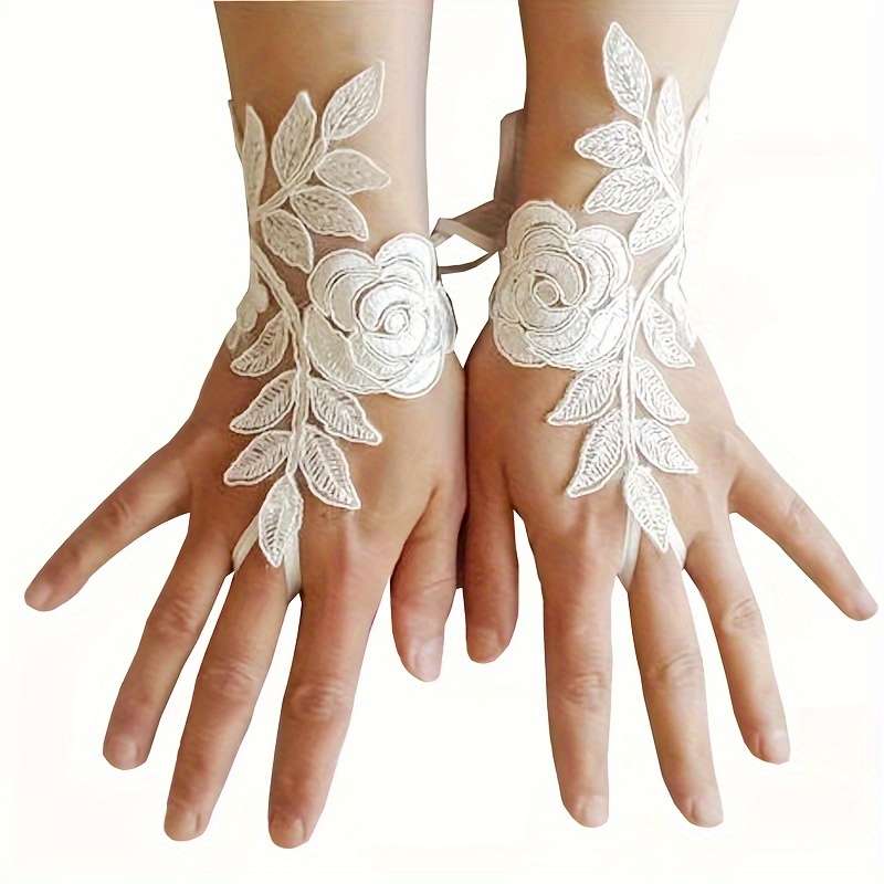 1 Pair Black Elegant Lace Bridal Gloves