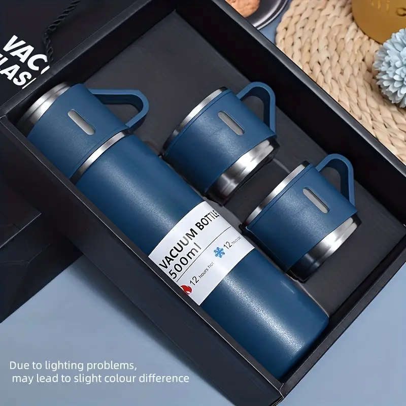 Stainless Steel Vacuum Flask Set, Insulated Thermal Mug 500ml/16.9oz, Keeps Drinks Hot or Cold, with