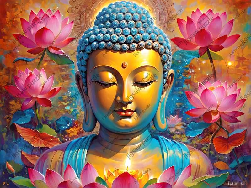 1000pcs Buddha Lotus Flower Jigsaw Puzzle Vibrant Golden Blue Design High-Qual