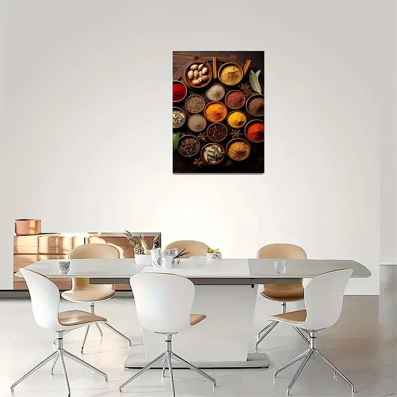 1pc Colorful Spices Farmhouse Kitchen Wall Art Wooden Framed Canvas Print for Home Office Decor Perf