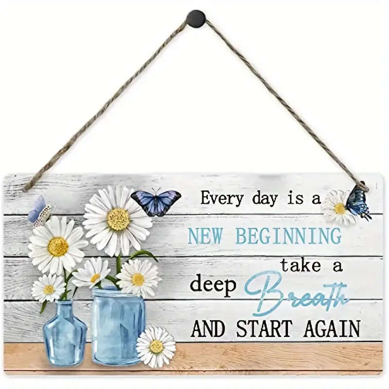 1pc Inspirational Daisy Hanging Decor with Colorful Accents Faux Wood Horizontal Wall Art for Home O