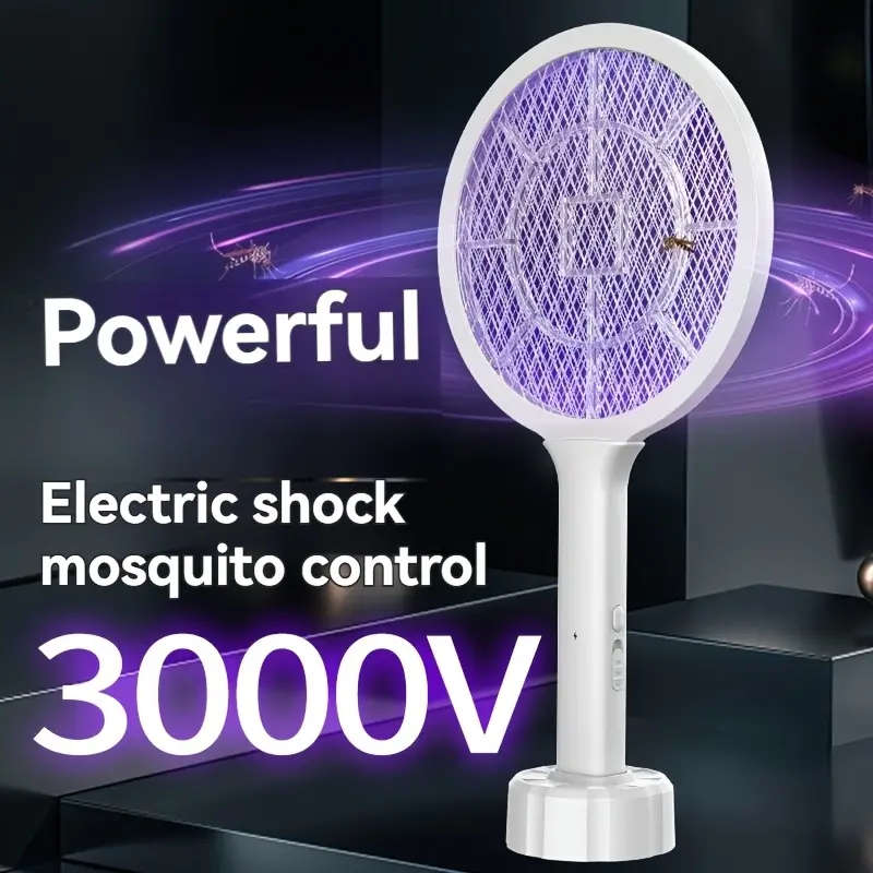 1pc USB Rechargeable Handheld Mosquito Swatter with LED Night Light Dual Mode Electric Bug Zapper 50
