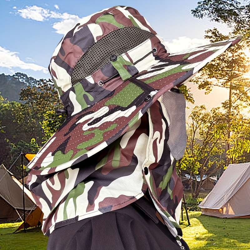 1pc of Taslon Sun Hat Fisherman Hat Large Round Hat Foldable with Detachable Mask Anti-Ultrav
