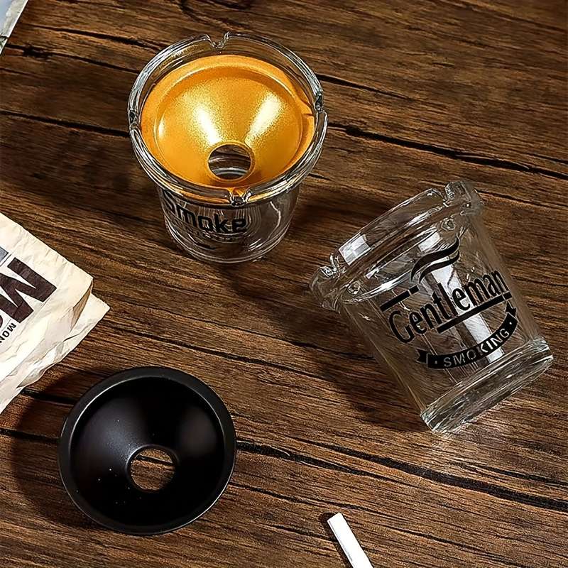 1pc Glass Funnel Ashtray with Lid Classic Round Design No Power Needed Windproof Dustproof