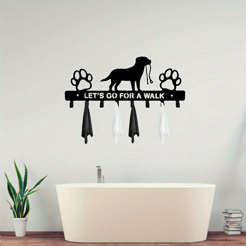 Contemporary Metal Dog Silhouette Key Hook Rack with Paw PrintsWall Mounted Key Holder for Entryw