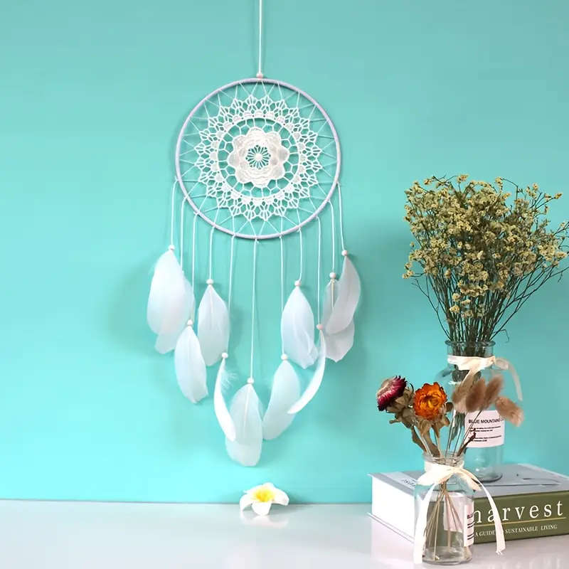 1pc Contemporary Dream Catcher Wall Hanging Metal Fairy Tale Themed Decor with Artificial Feathers N