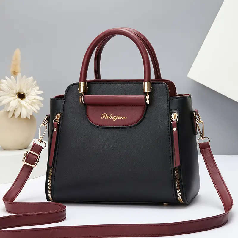 1pc Elegant Faux Leather Handbag for Women Large Capacity Shoulder Bag with Fixed Strap Solid