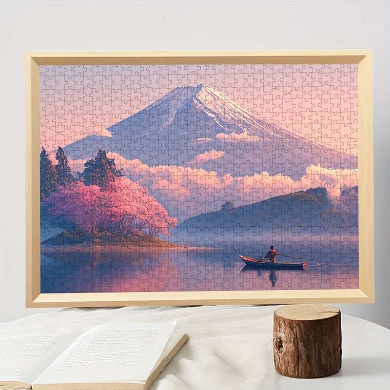 1000pcs Challenging Jigsaw Puzzle for Adults Mountain Lake Scene with Cherry Blosso
