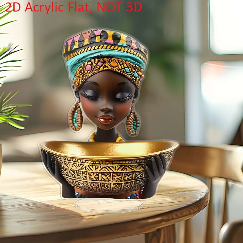 1pc 2D Flat  A  Acrylic Flat Decoration Featuring an African Woman with a Colorful Headpiece Pe