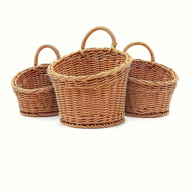 3pcs set (L+M+S) Imitation Rattan Wall Storage Basket Woven Hanging Baskets Kitchen Ginger Ga