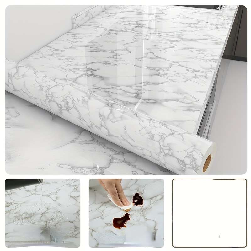 1pc Marble Pattern Self-Adhesive Kitchen Countertop Sticker 200x40cm Waterproof Oil-Resistan