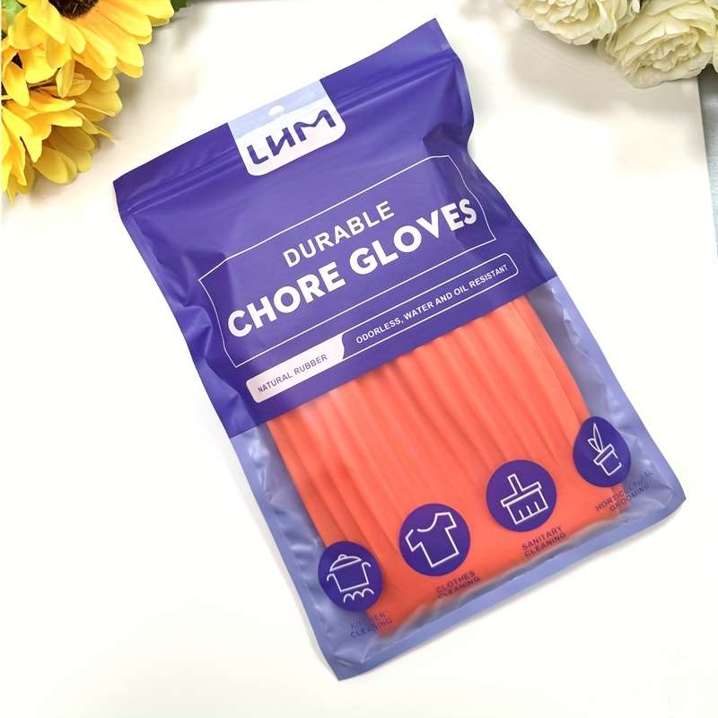 3 Pairs Red Orange Size L Palm 9cm Household Cleaning Gloves