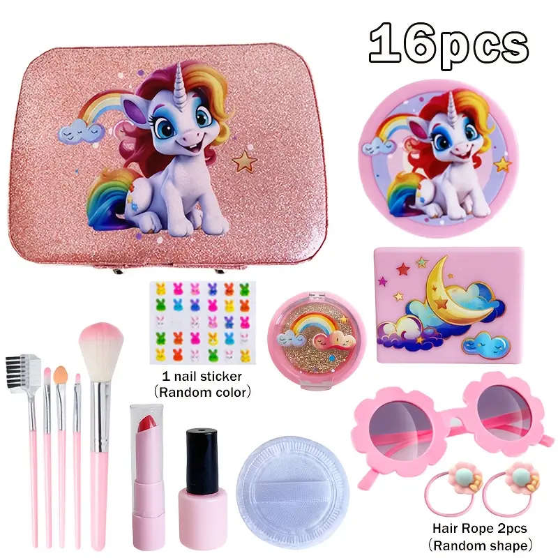 16pcs Play Makeup Set With Simulated Lipstick Powder Eye Shadow Nail Polish Blush And Other Toy Mode