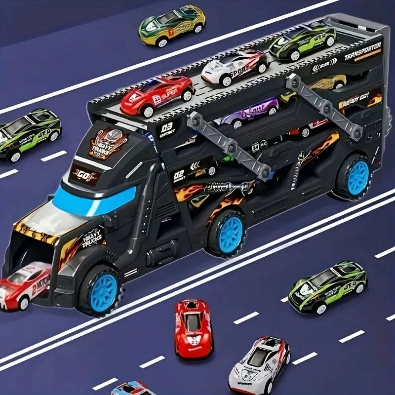 Black Transforming Toy Truck for Youngsters Foldable Launch Vehicle Cargo Transport Car Sliding Truc