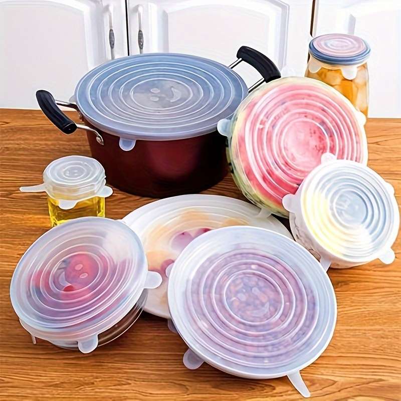 6pcs Silicone Stretch Lids Set Reusable Food Covers for Bowls Plates and Pots Microwave and