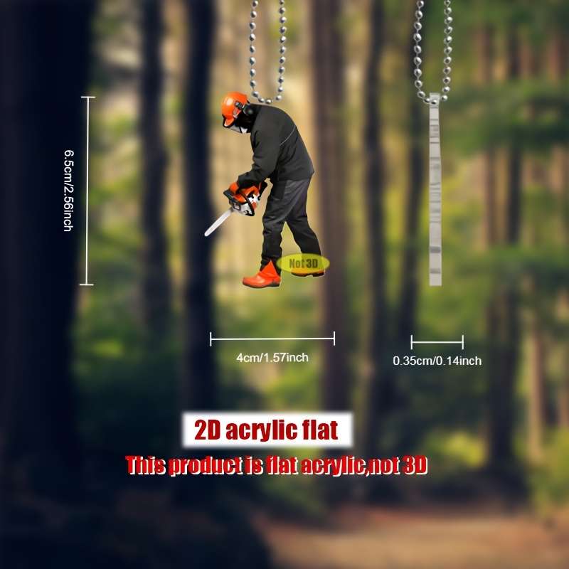 1pc 2D Flat  Acrylic  Design Pendant Worker Using Chainsaw Themed Durable with Chain fo