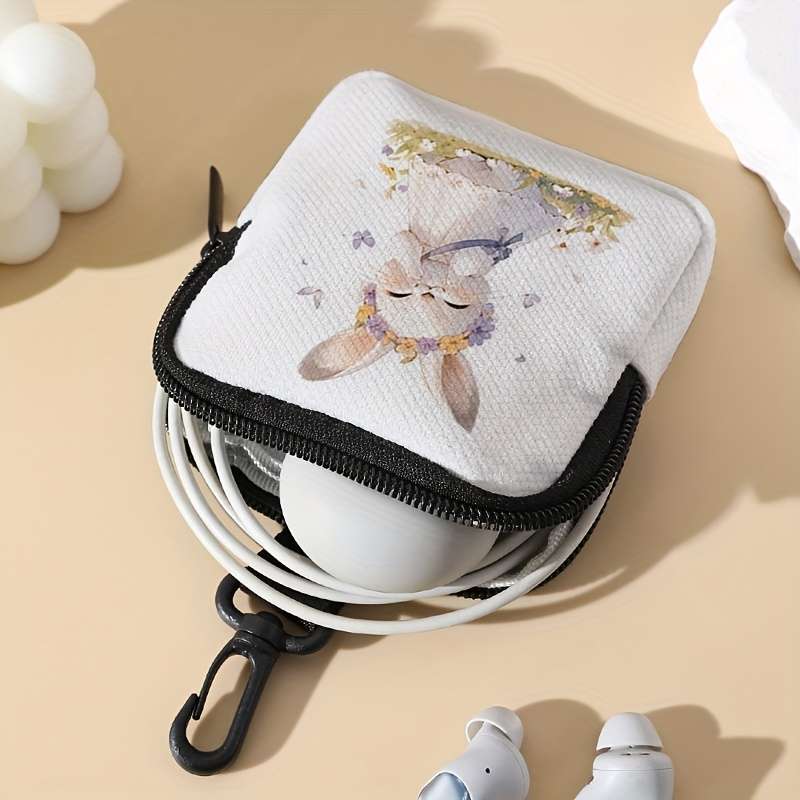 1pc Flower skirt with bunny pattern print Easter coin purse featuring buckle and zipper pockets m