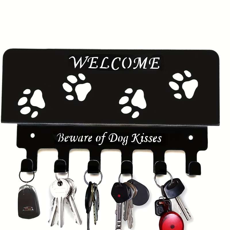 Stylish Black Metal Wall-Mounted Organizer with Key Hooks  Dog Leash HolderRust-Proof Powder-Co