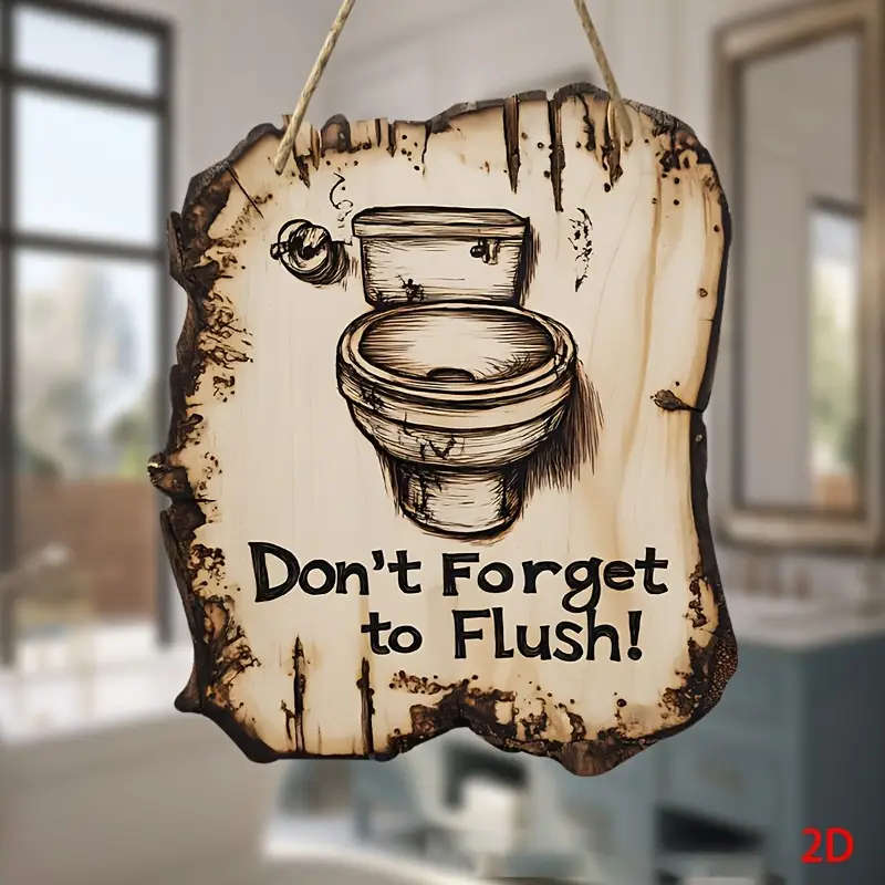 1pc Humorous Don't Forget to Flush Reminder Sign Rustic Farmhouse Decor 20.32x20.32 cm Round Wooden