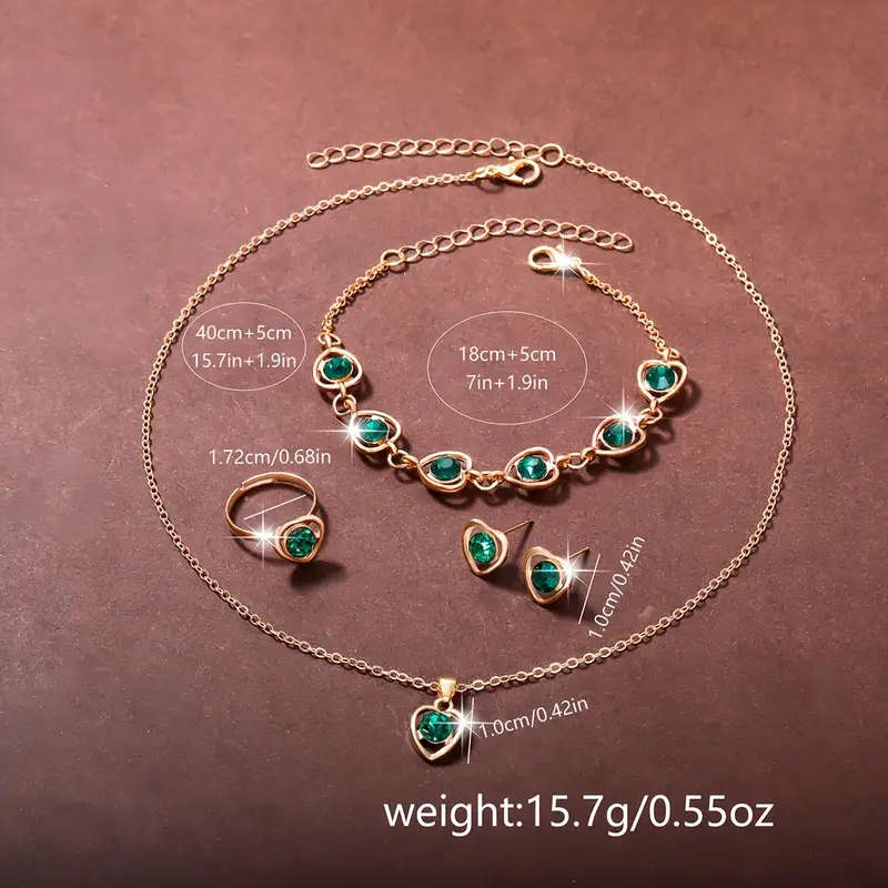 1pc Ladies Fashionable Casual Quartz Watch with Peach Shaped Dial and 5pcs Heart Necklace Earrings