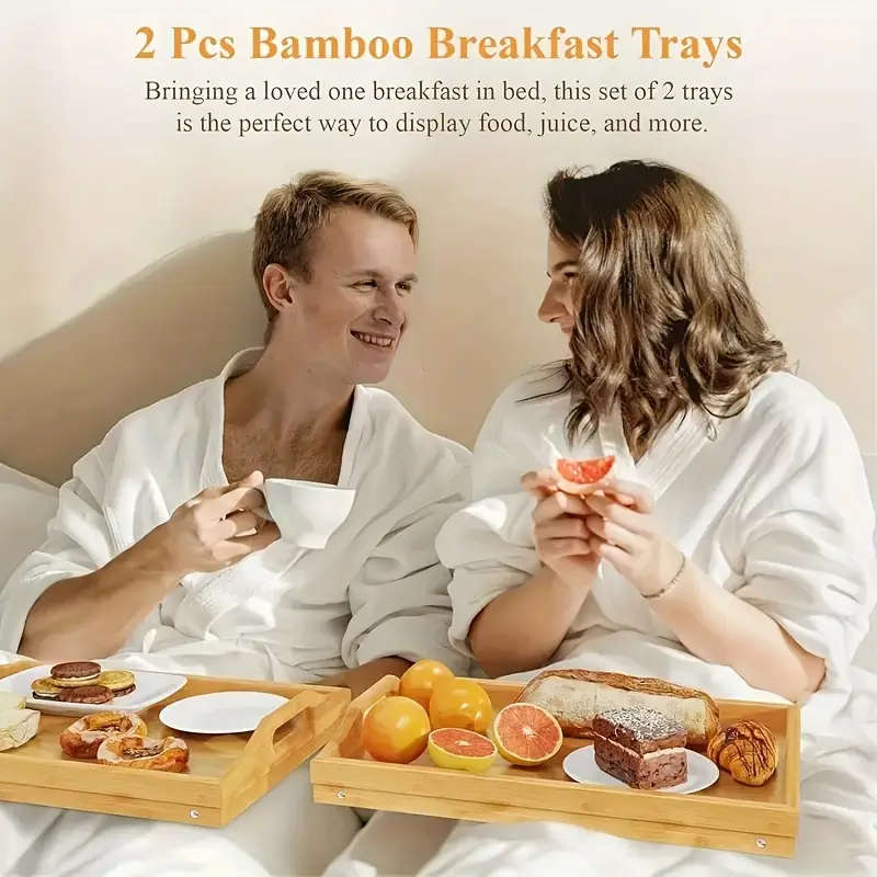 Bamboo Bed Tray Table with Handles - Portable Breakfast Tray for Sofa, Bed, Eating, Snacking & Worki
