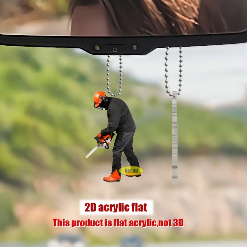 1pc 2D Flat  Acrylic  Design Pendant Worker Using Chainsaw Themed Durable with Chain fo
