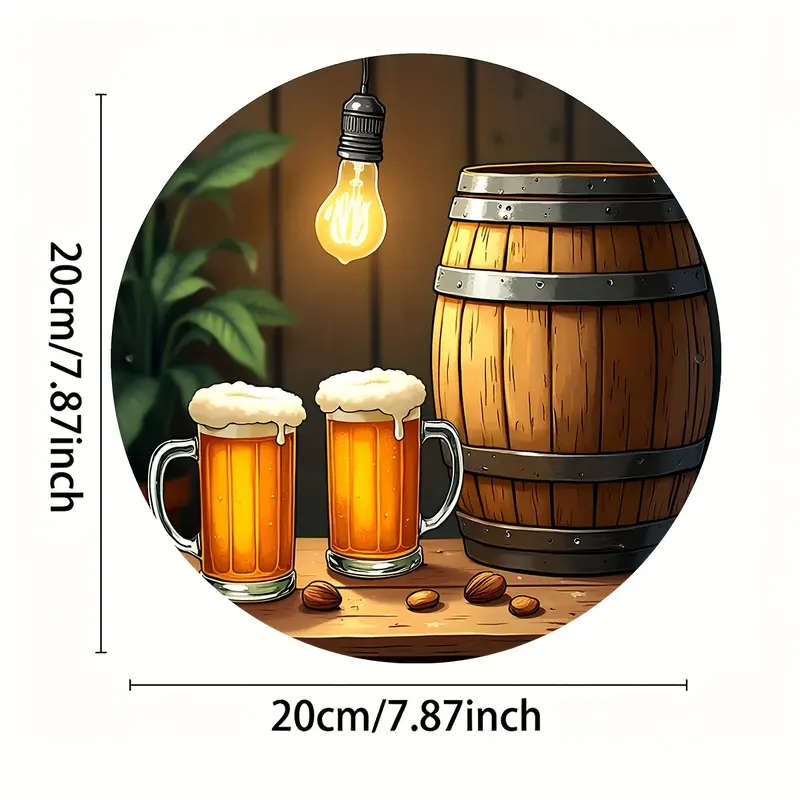 1pc Vintage Aluminum Wall Art Rustic Wooden Barrel with Bulb Lighting Beer-Themed Decor for Home Off
