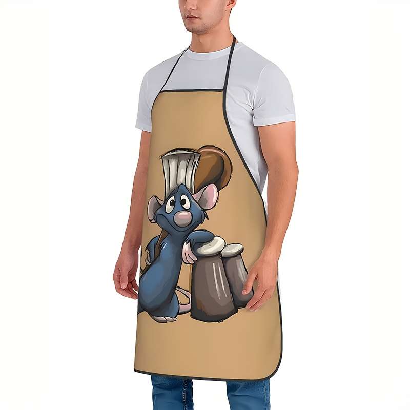1pc Whimsical Mouse Drum Design Apron 100% Polyester Lightweight Kitchen Apron for Cooking